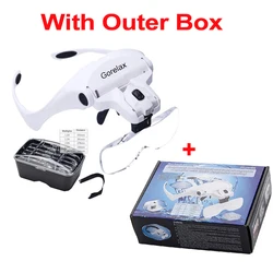 Illuminated Adjustable Magnifying Eyewear with Interchangeable Lenses and LED Lights (With Outer Box)