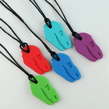 

New Fashion Baby Silicone Teether Chew Necklace Dinosaur Skull Chewable Baby Teether Jewelry Sensory Toys for Children Kids