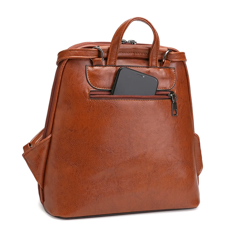 Vintage Oil Wax Leather Backpack for Women Large Capacity School Bag for Girls Leisure Shoulder Travel Bags for Female Rucksack