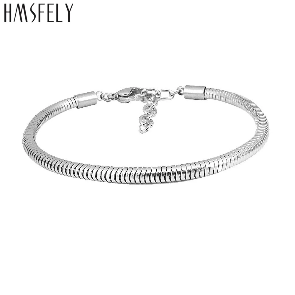 

HMSFELY 316L Titanium Stainless steel Snake Chains Bracelet For Women DIY Charm Bracelets 17+4cm length Lobster Clasp Chains