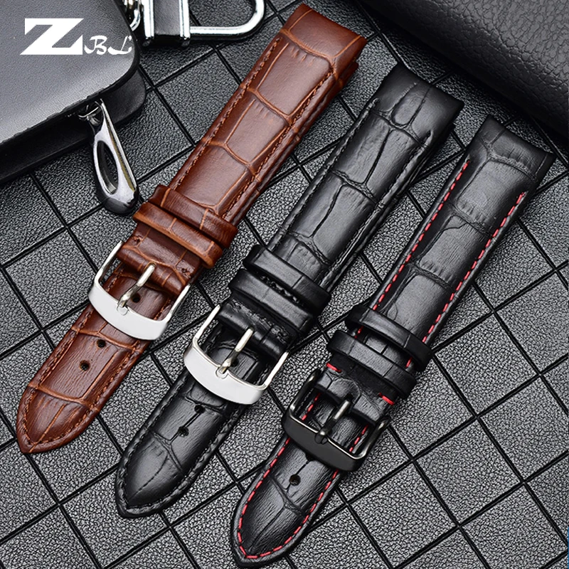 Genuine Leather Bracelet Curved End Watch Strap - Premium Adjustable Band