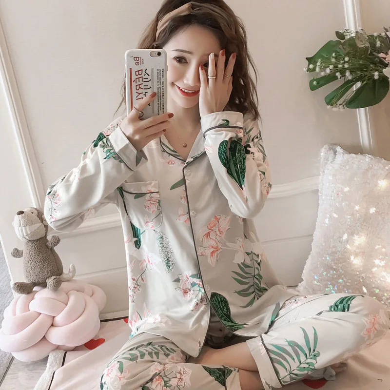 style 7 Высокое качество, женская пижама, набор, Хлопковая пижама, Femme Hiver, женская пижама, mujer, милая одежда для сна, для девочек, с длинными рукавами - Цвет: style 7