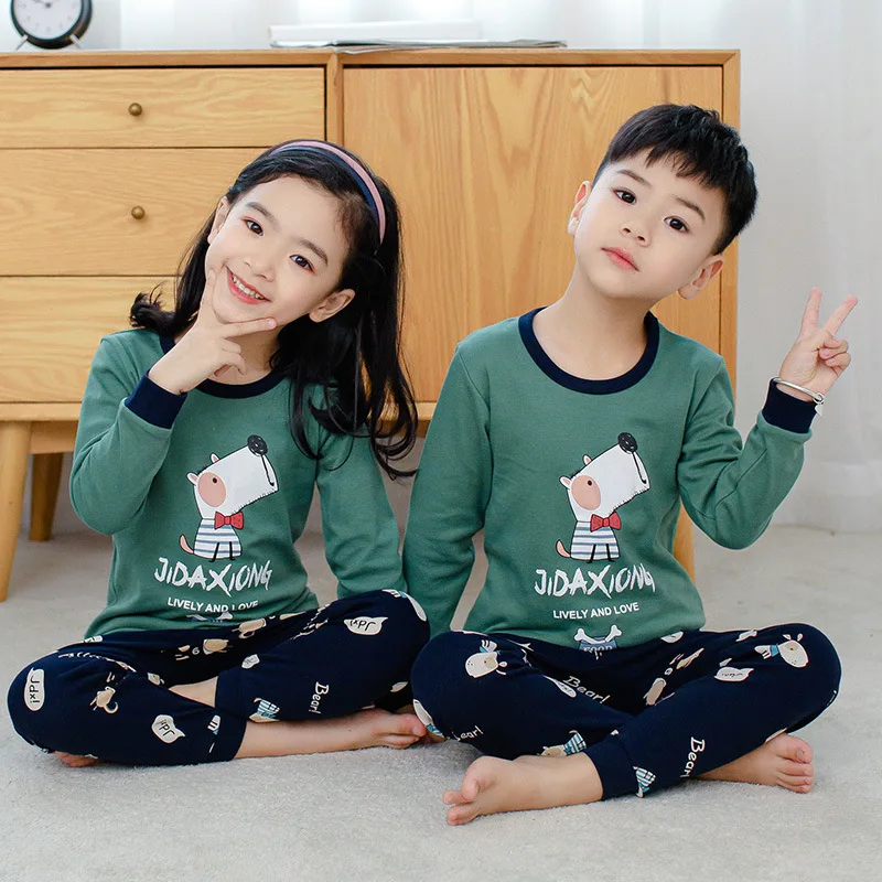 Фото Baby Boys Girls Pajamas Suits Children Clothes Sets Girl sets Long sleeve T-Shirts+Pant Sleepwear 100% Cotton 2-12years  Детская | Майки для детей (1005001768547232)