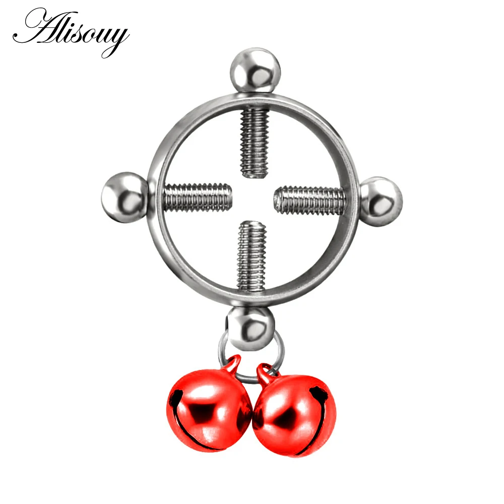 Alisouy 1PC Women Breast Nail Screw Bell Pendant Round Nipple Ring Shield Body Piercing Jewelry Nickel-free Fake Surgical Steel