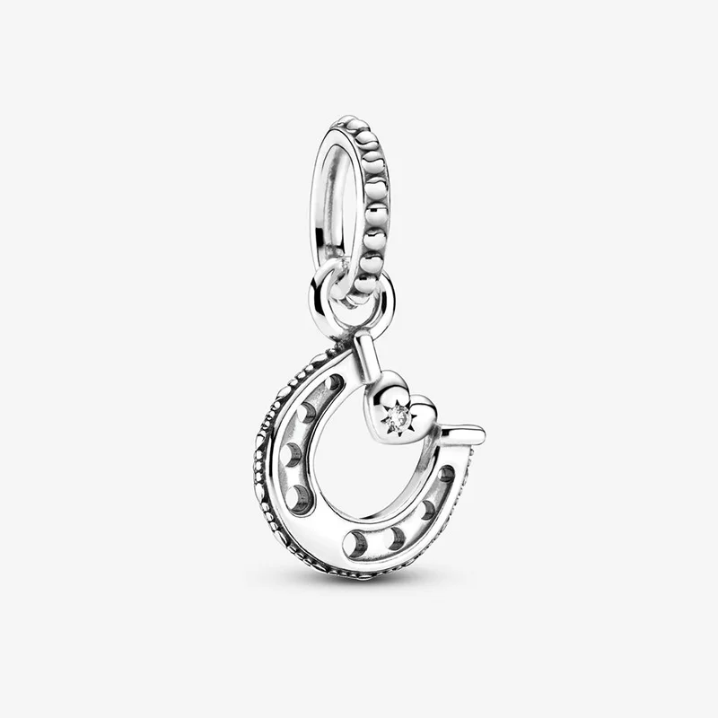 

2020 Winter New 925 Sterling Silver Beads Good Luck Horseshoe Dangle Charm fit Original Pandora Bracelet Christmas Jewelry