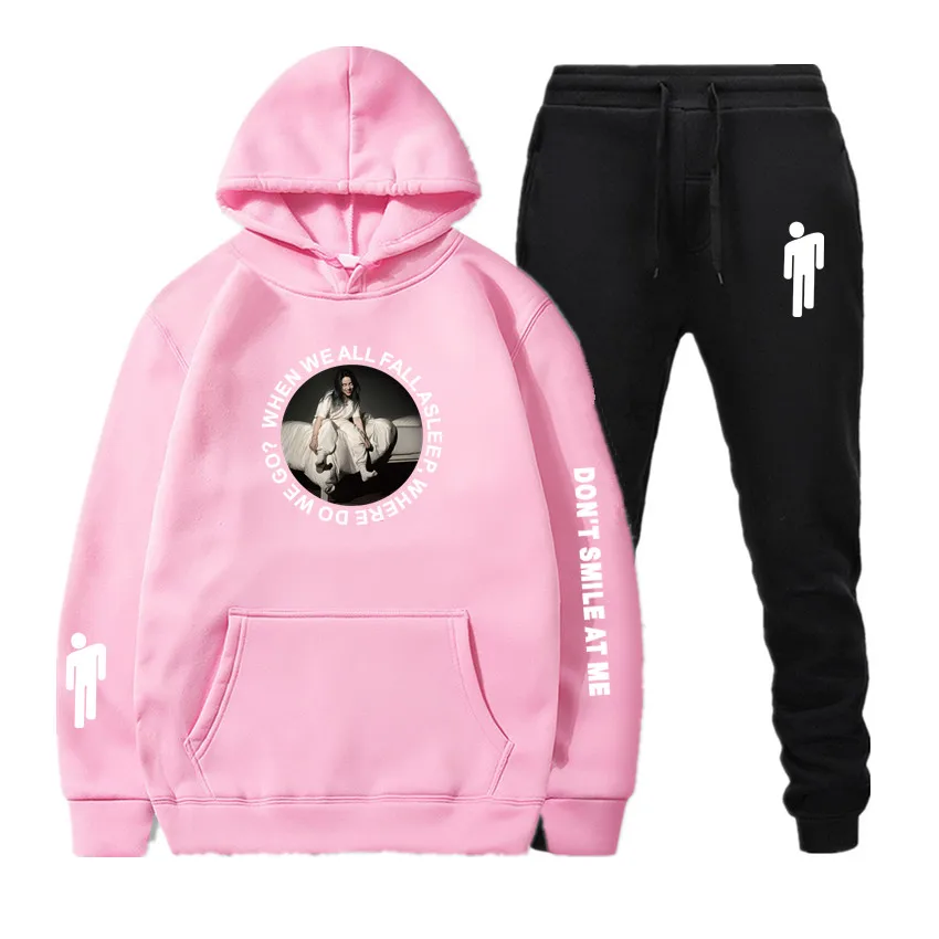Billie Eilish, новинка, однотонный спортивный костюм, мужская мода, мужская спортивная одежда, два предмета, наборы, хлопок, флис, Толстая Толстовка+ штаны, наборы