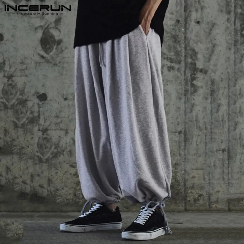 INCERUN, мужские Дамские Брюки с кулиской, Джоггеры для отдыха, одноцветные Свободные повседневные штаны, стильные брюки для улицы, мужские S-3XL