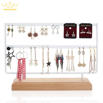 

Solid Wood Iron Earring Storage Rack Home Desktop Hanging Ear Nail Rack Display Jewelry Shelf Jewelry Display Props