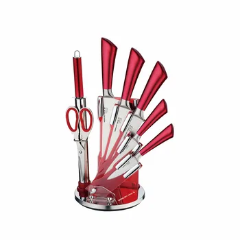 

8PCS Stainless Steel Kitchen Knives Set Gradient Color Handle with Holder Stand Scissor Sharpener Kitchen Tool