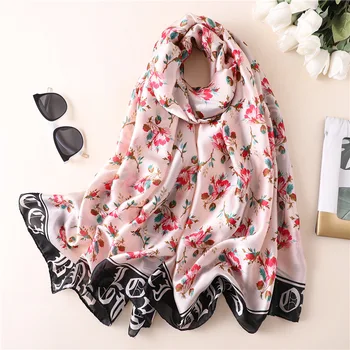 

Flower Printed Silk Scarf Women 's Summer Scarfs Air Conditioning Cape wraps for Beach long shawls scarves