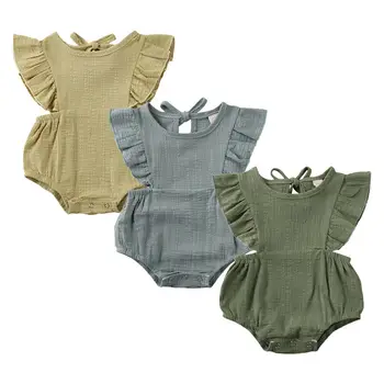 

0-12Months New born infant Baby Girls Clothes Ruffle Sleeveless Bodysuits Solid color bodysuit one-piece