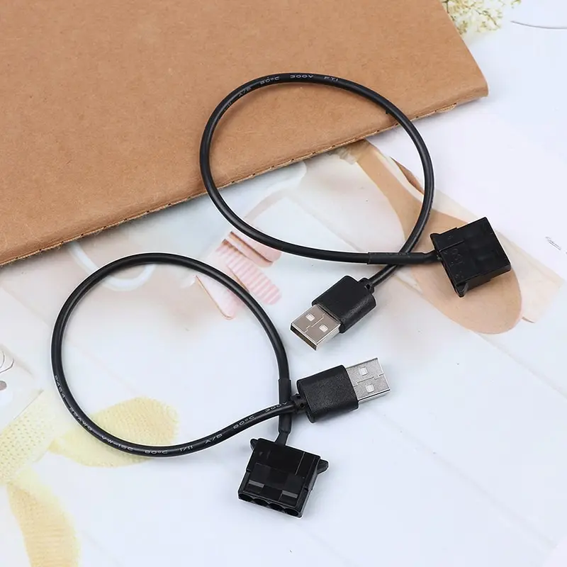 2pcs PC Fan 4 Pin 12V to 5V USB 2.0 Connection Cable Adapter Computer Fan Power Cable Connector Adapter 4pin Fan To USB Adapter