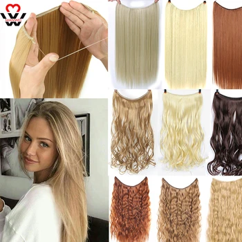 

MANWEI Fish Line Hair Extension Natural Wave Invisible Wire No Clip in Hairpieces Heat Resistant Synthetic Long Hair For Women
