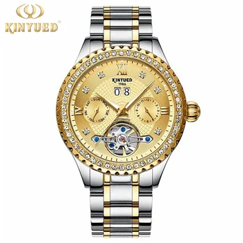 

Top Brand Luxury Kinyued Mens Automatic Mechanical Watches Gold Black Tourbillon Watch Men Auto Date relogio automatico homem