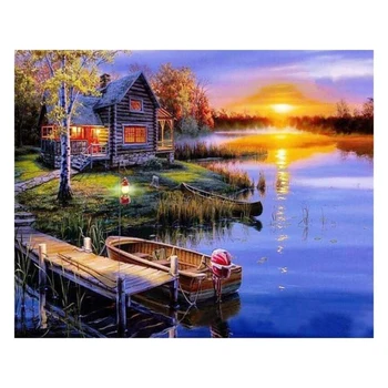 

DIY Paint By Numbers Canvas Oil Painting Kit for Kids & Adults 40 x 50cm Drawing Paintwork Villa-with Frame