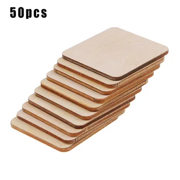 

50PCS Wooden Wood Square Shape Chips Unfinished Painting Writing DIY Crafts Arts For Handmade Wedding Ornaments, DIY Arts