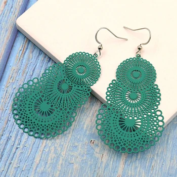 

Colorful Ethnic Hollow paper cut Water droplets earrings Charm Fashion geometric Drop earrings for women 2020 New jewellery