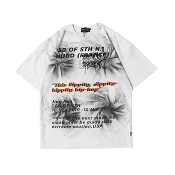 

High Street Gradient Tie-dye Alphabet Printing Tee Men and Women Hip-hop Loose Casual Short-sleeved T-shirt Oversize O Neck Tee