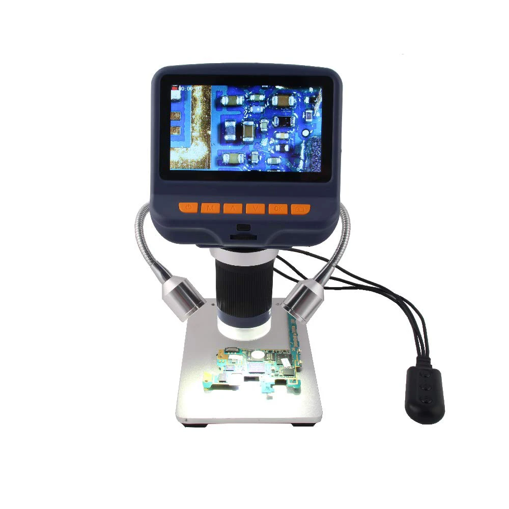 Настольный цифровой микроскоп, микроскоп, камера с 220X увеличением, USB, 4,3 дюйма, HD экран, светодиодное освещение для микроскопа, для пайки