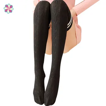 

Autumn Linen Flower Color Vertical Striped Thigh High Socks Pure Cotton Slimming Knee Socks College Style Japanese-sty W118