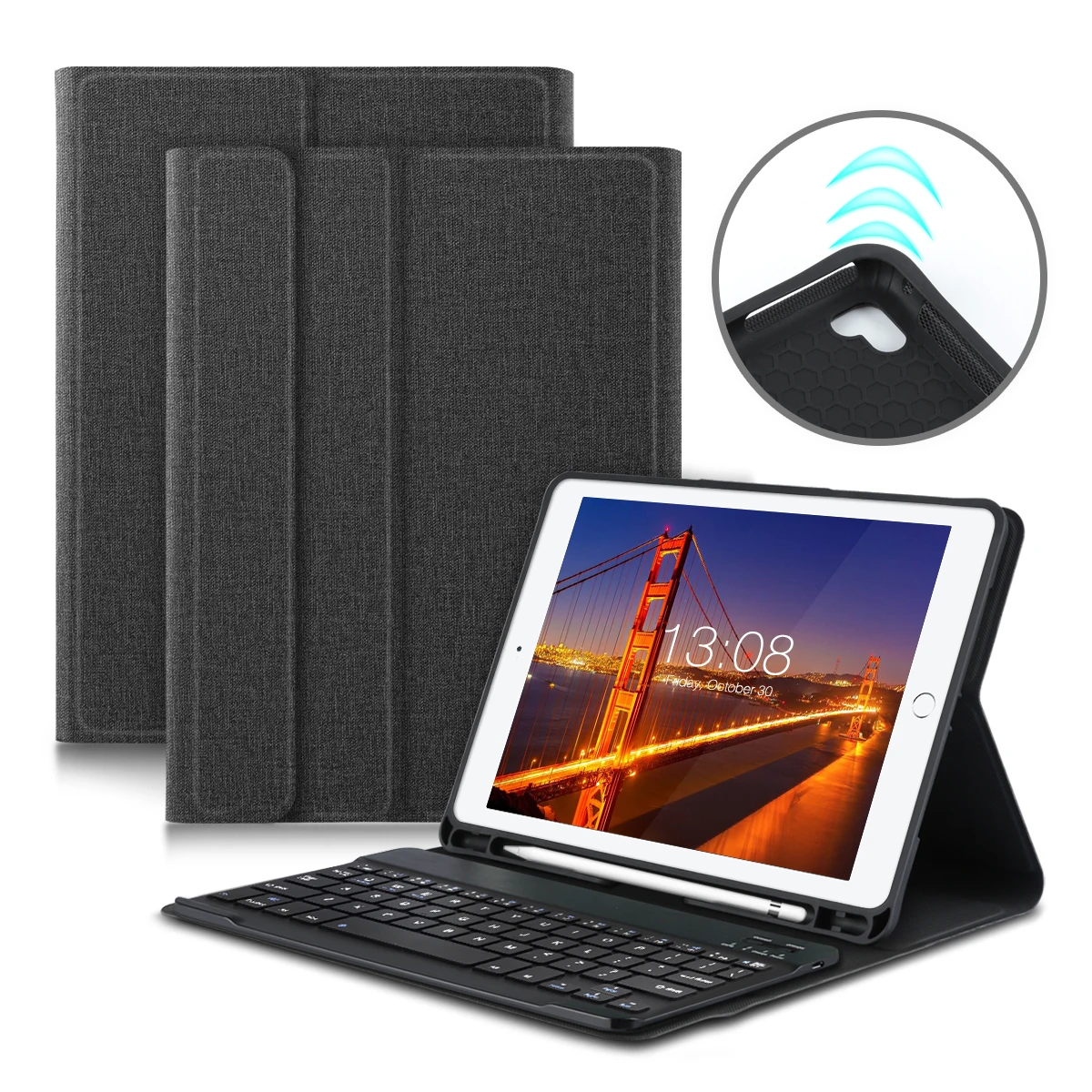 black color Для ipad 9,7 чехол для клавиатуры с карандашом, умный чехол для ipad Air 2 Pro 9,7 с английской/американской/FR/ES/it-языковой клавиатурой - Цвет: black color