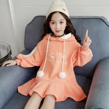 Детские платья с капюшоном для девочек; зимняя одежда; бархатное удобное и Теплое повседневное платье принцессы с оборками и длинными рукавами для детей 3-10 лет