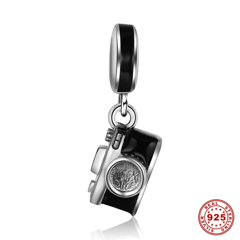 

Fit original pandora bracelet 925 sterling silver bead Vintage black enamel camera pendents cute beads for women jewelry making