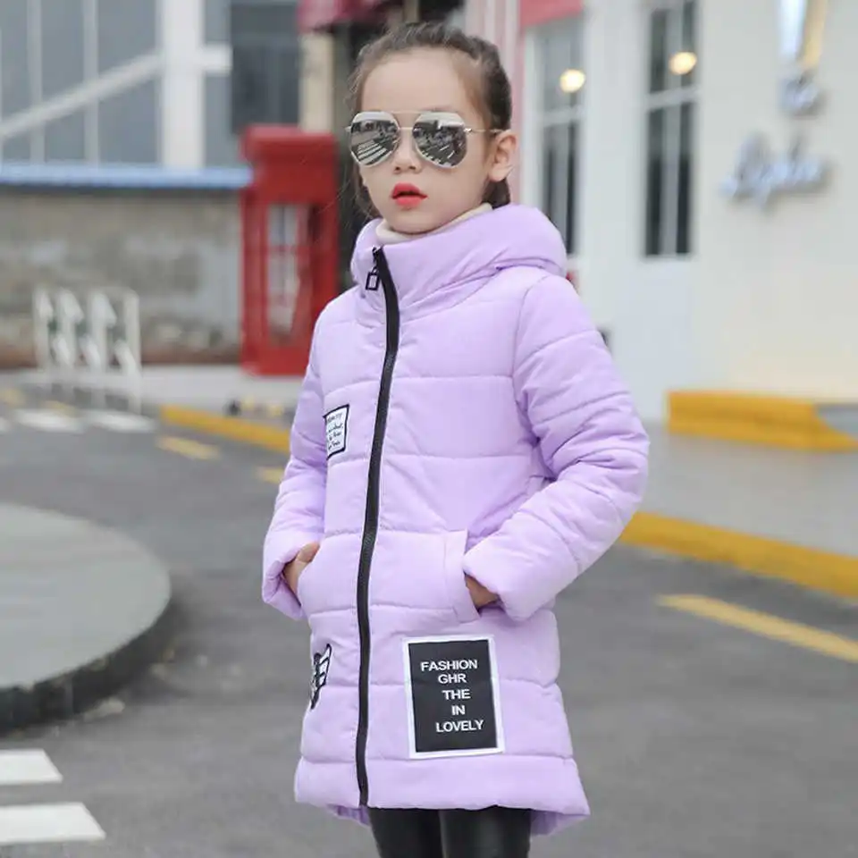 Purple Осенне-зимняя куртка для девочек; детская стеганая верхняя одежда; длинные утепленные парки с хлопковой подкладкой; детская одежда; Детское пальто - Цвет: Purple