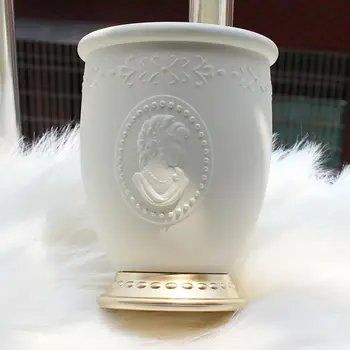 

Makeup Brush Holder Bucket Desktop Storage Container Storage White Large Capacity Cosmetic Storage Box Embossed Portrait