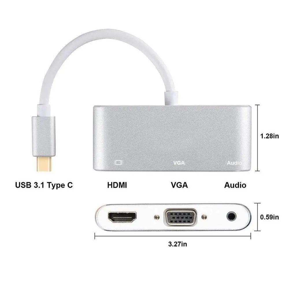 LYBALL type-C к HDMI VGA 3,5 мм аудио адаптер 3в1 USB-C конвертер кабель концентратор для VGA кабель samsung S8 S9 huawei