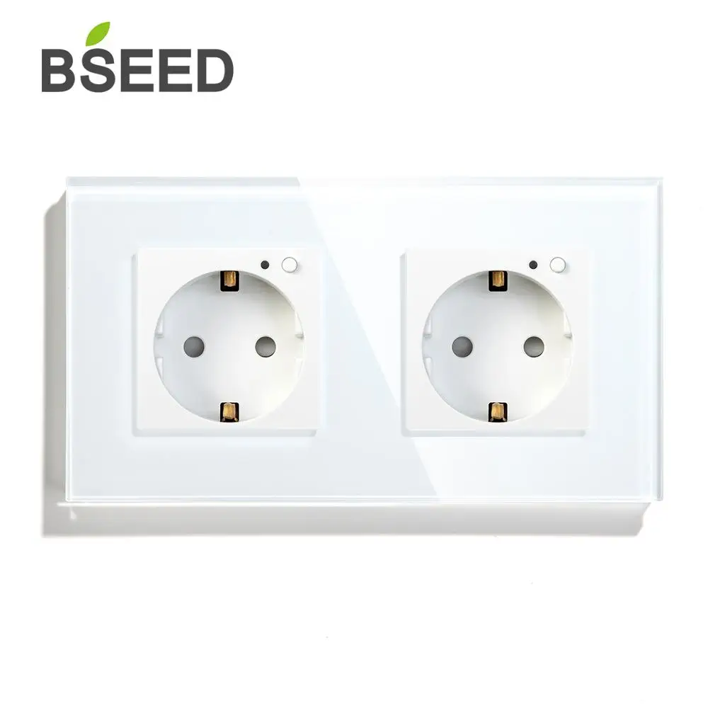 BSEED двойная розетка, Wi-Fi настенная розетка стандарта ЕС 16A 110 V-250 V белого и черного цвета с золотыми с украшением в виде кристаллов Стекло Панель Поддержка для Tuya Google