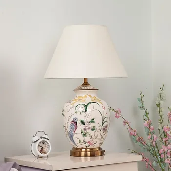 

Retro Chinese style ceramic LED table lamp Vintage Hand painted flowers and birds porcelain decor bedroom desk light YHJ020111