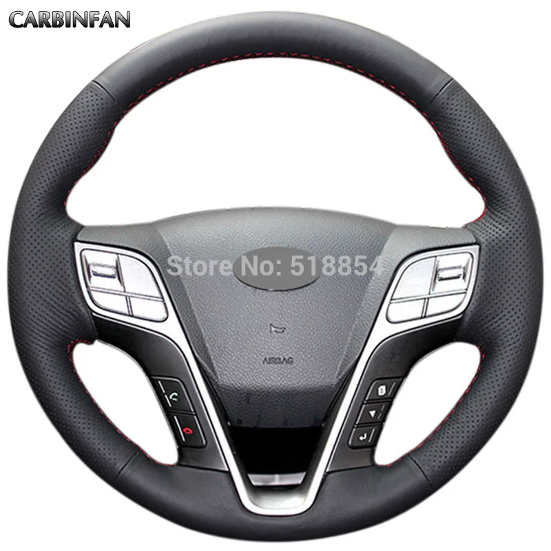 Черный чехол рулевого колеса автомобиля из искусственной кожи для Hyundai Santa Fe 2013 2014