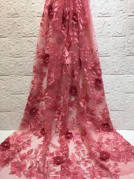 

African Beads French Tulle Lace Fabric With Stones High Quality Embroidery Lace Nigerian French 3d Flowers Tulle Lace ZX30691