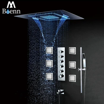 

M Boenn LED Shower Set Luxurious Large Rain Shower System Recessed Waterfall Shower Head Bathroom Faucet Bath Mixer Thermostatic