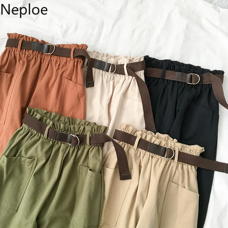 Neploe, весна, осень, широкие брюки, женские, повседневные, высокая талия, свободные, корейский стиль, панталоны, женские брюки с поясом, 39028