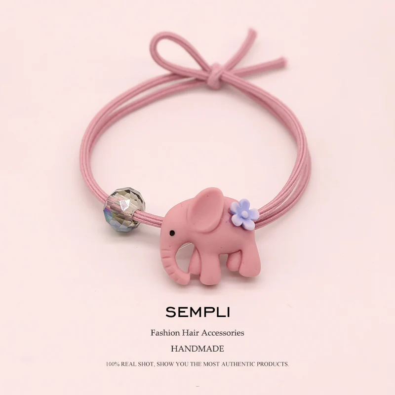 

Sempli Nylon High Elasticity Elastic Hair Bands For Women Elephant Kid Children Rubber Bands Animal with Beads Hair Accessories