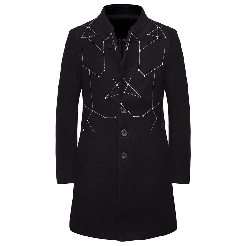 New Autumn Winter Men Warm Jacket Long Sleeve Hooded Solid Coat Pattern Printing Male Clothing Trench Streetwear Cardigan - Цвет: Черный