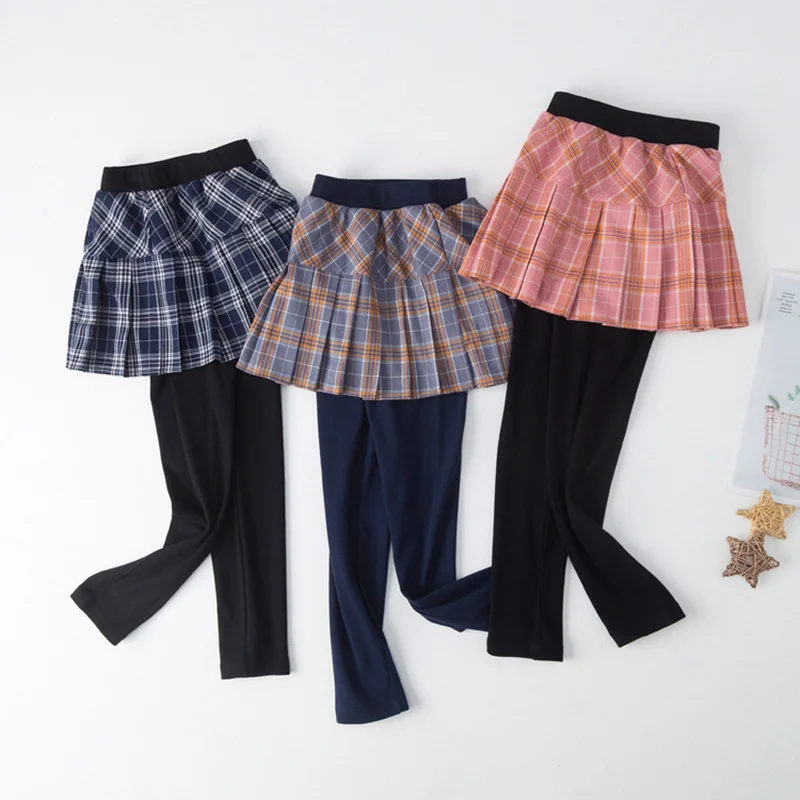 От 3 до 8 лет, детские штаны для девочек, милая плиссированная юбка, штаны, обтягивающие леггинсы, клетчатая юбка-пачка, штаны, зима-весна, детская одежда