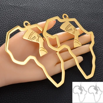 

Anniyo Gold Color Stainless Steel Egyptian Queen Nefertiti Earrings African Map Earrings Jewelry Africa Ethnic Gift #116821