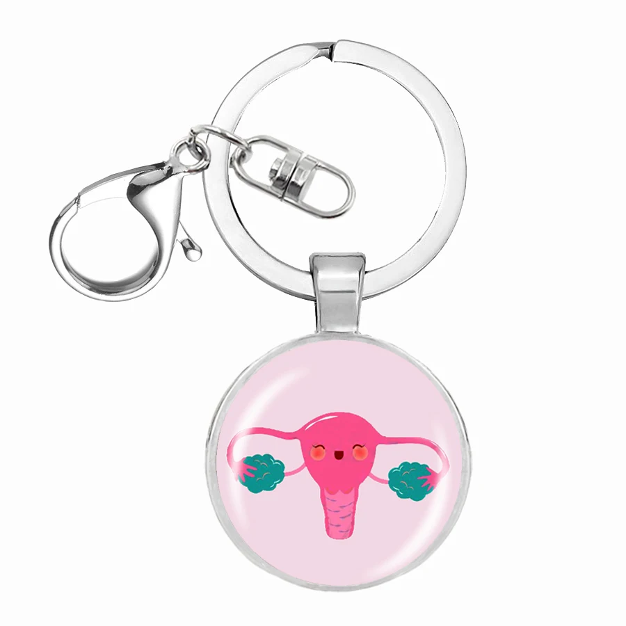 

Female Womb Uterus Keychains Feminist Keyrings Button Badge Cartoon Organ Medical Jewelry Gynecology Medicine Symbol Gift