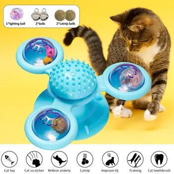 

3 Balls Windmill Cat Toy Turntable Teasing Interactive Cat Toys Interactive with Catnip Cat Scratching Tickle Pet Ball Toys