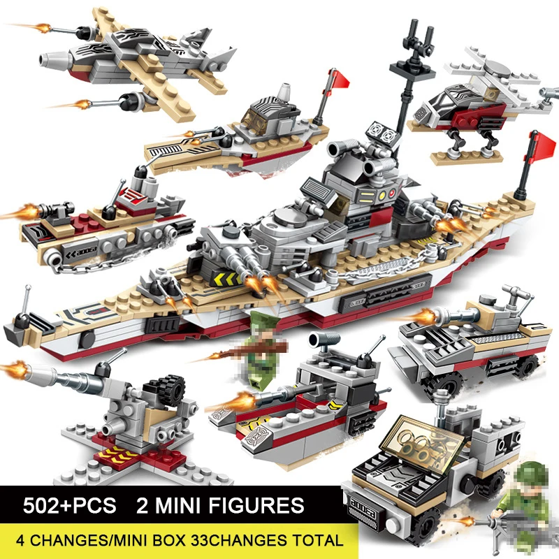 1000+ PCS Military Warship Navy Aircraft Army Figures Building Blocks LegoINGlys Army Warship Construction Bricks Children Toys