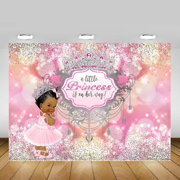 

Princess Newborn Baby Shower Backdrop Photo Studio Sliver Crown Pink Dress Girl Photography Background Bokeh Gliiter Photocall