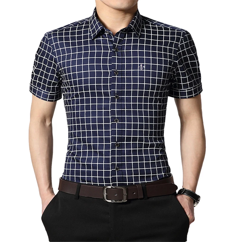 Модная хлопковая блузка клетчатая рубашка мужская Social Dudalina короткий рукав Slim Fit рубашка мужская одежда вышивка Белая мужская холодная