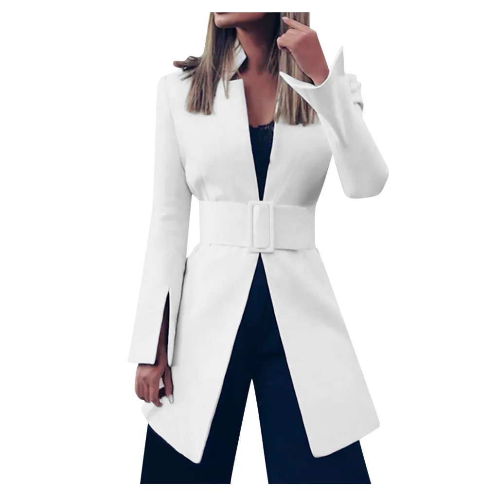 Модное зимнее пальто для женщин, модное осеннее новое белое пальто с длинным рукавом и поясом, костюм с отложным воротником, пальто Manteau Femme