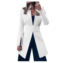Модное зимнее пальто для женщин, модное осеннее новое белое пальто с длинным рукавом и поясом, костюм с отложным воротником, пальто Manteau Femme