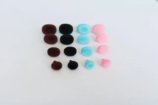 40pcs/lot---7x9mm/9x12mm/10x14mm/12x16mm blue/pink/brown/black  oval flocking toy safety nose + soft washer----size&color option 2