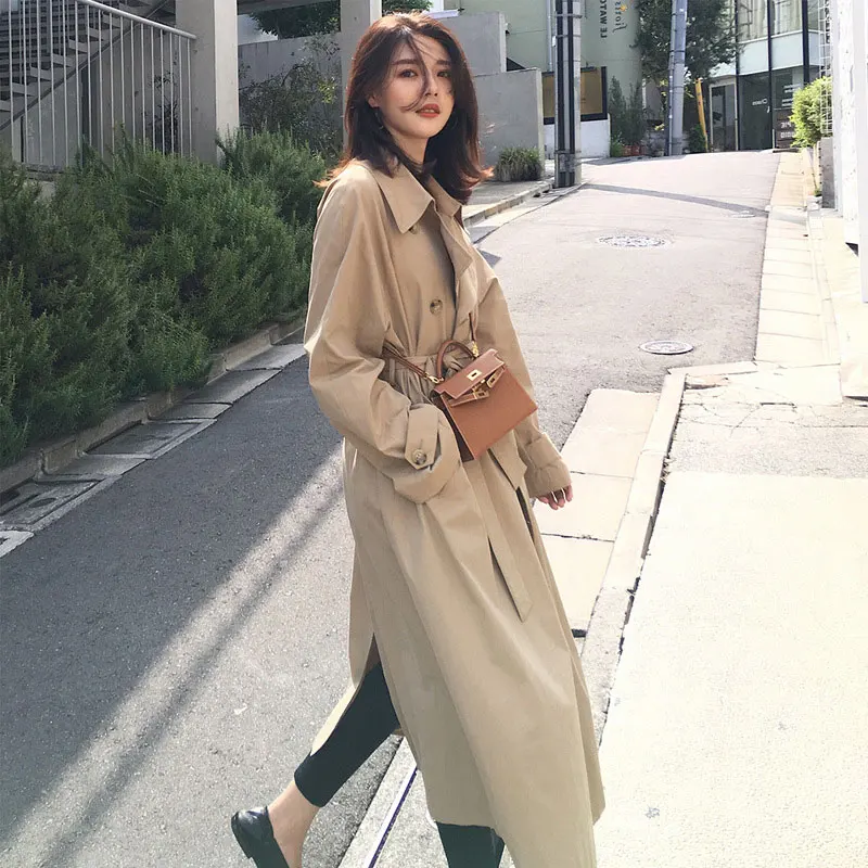 

New Spring Autumn Fashion Casual Women's Khaki Trench Coat Long Outerwear Loose Clothes Office Lady Windbreaker With Belt