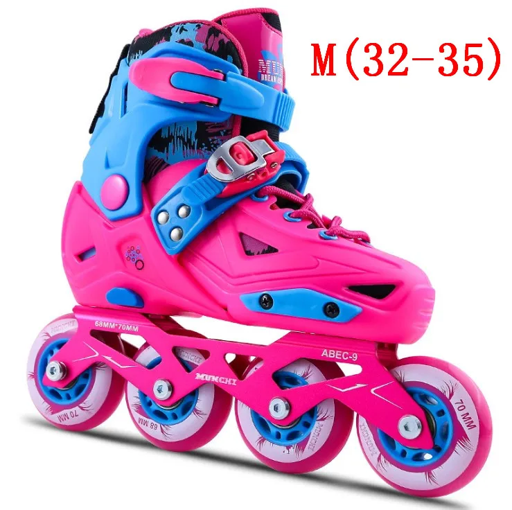 pink M(32-35) Профессиональная Обувь для роликов, скейтборда, регулируемые раздвижные/Инлайн ролики для слалома для детей, детская обувь для скейта розовый/синий - Цвет: pink M(32-35)